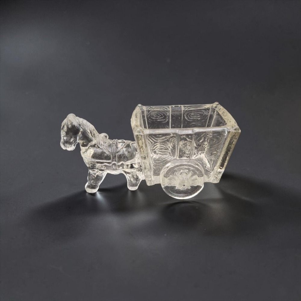 Vintage Jeanette Glass Clear Donkey Cart Toothpick Holder Candy Dish Figurine